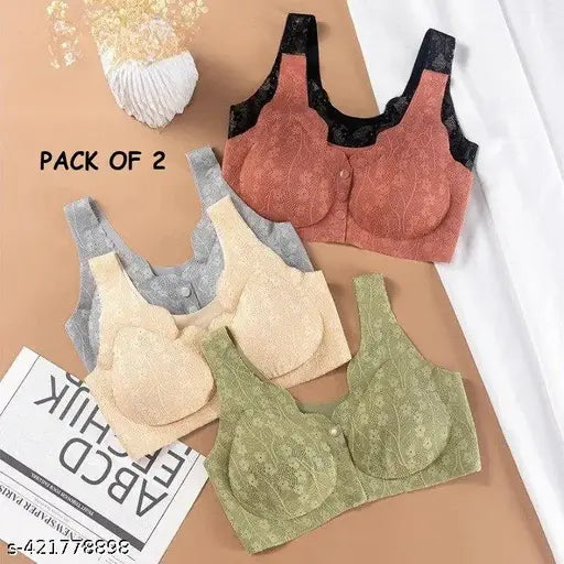 Lace Bras for Women Underwear Large Size Lingerie Bralette Bra (Pack of 2)