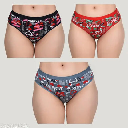 Cymrite Women's Quirky Red Briefs (Pack of 3)